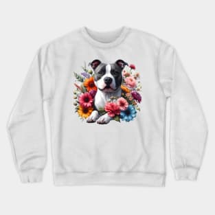 A staffordshire bull terrier decorated with beautiful colorful flowers. Crewneck Sweatshirt